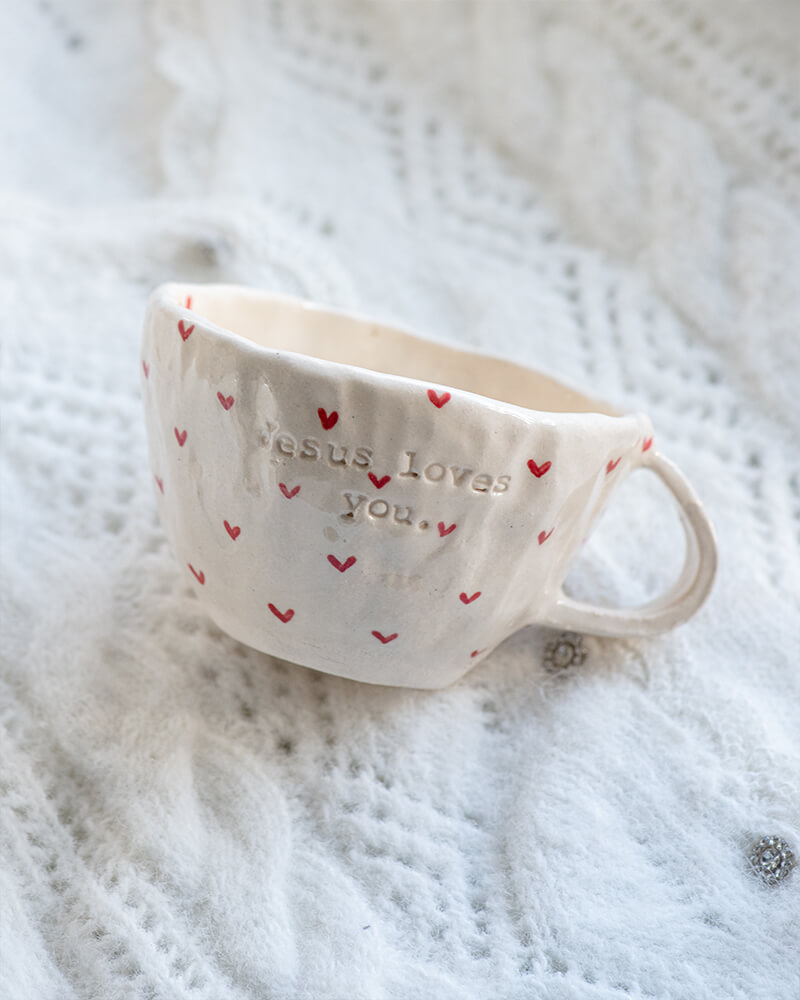 Red Jesus Loves You Handmade Christian Mug